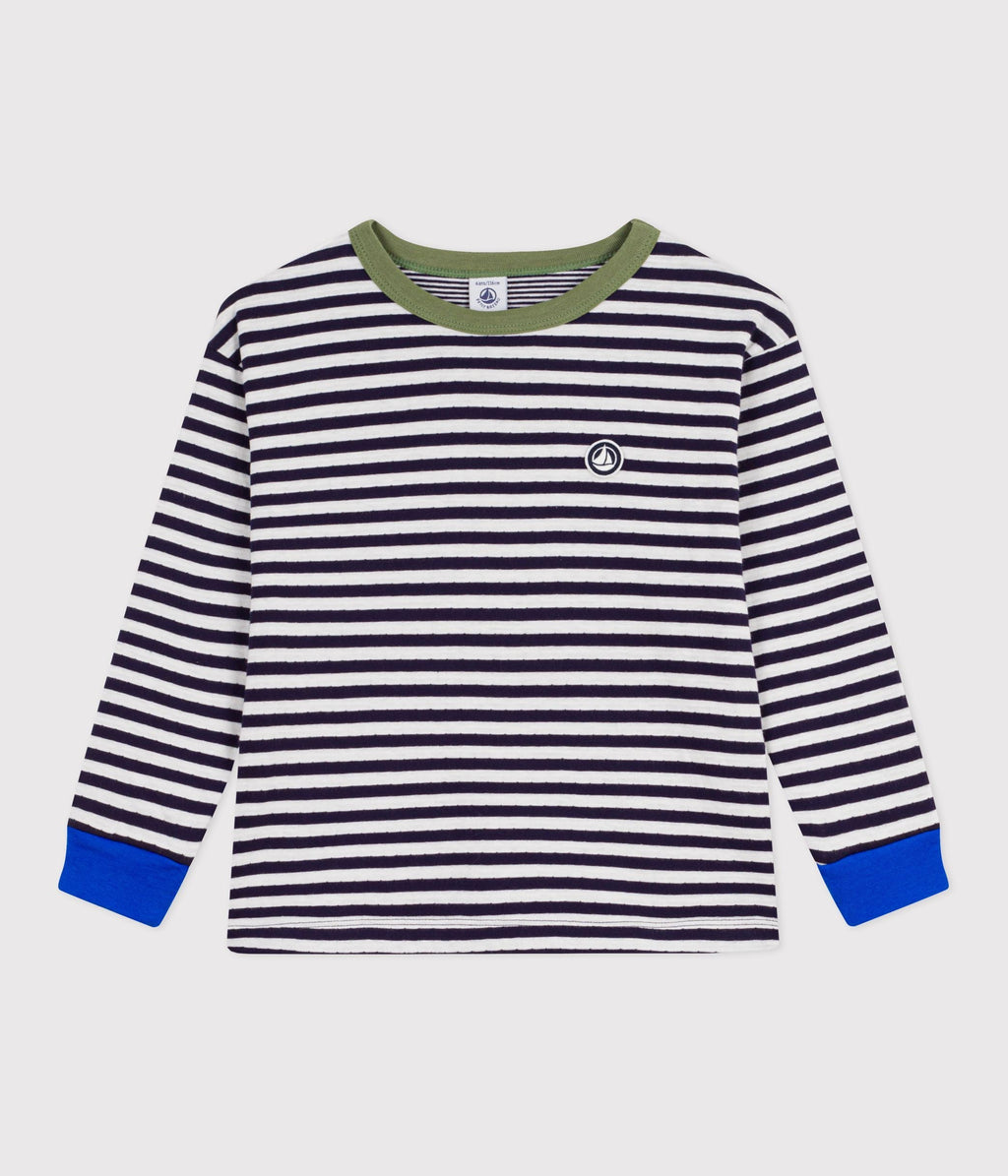 Tee-shirt enfant manches longues en coton à rayures – F1