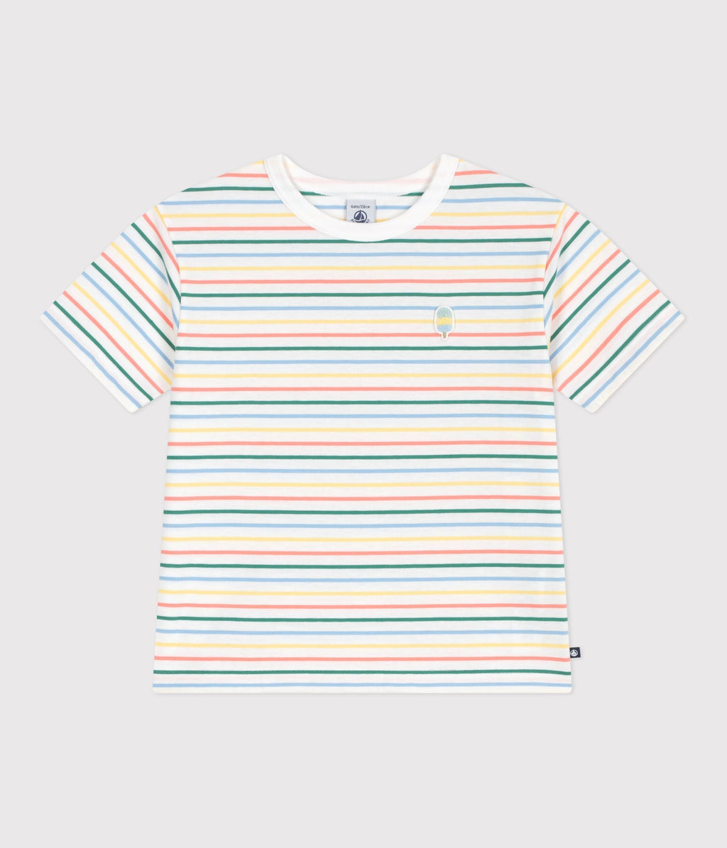 Tee-shirt enfant manches courtes en coton à rayures – F1