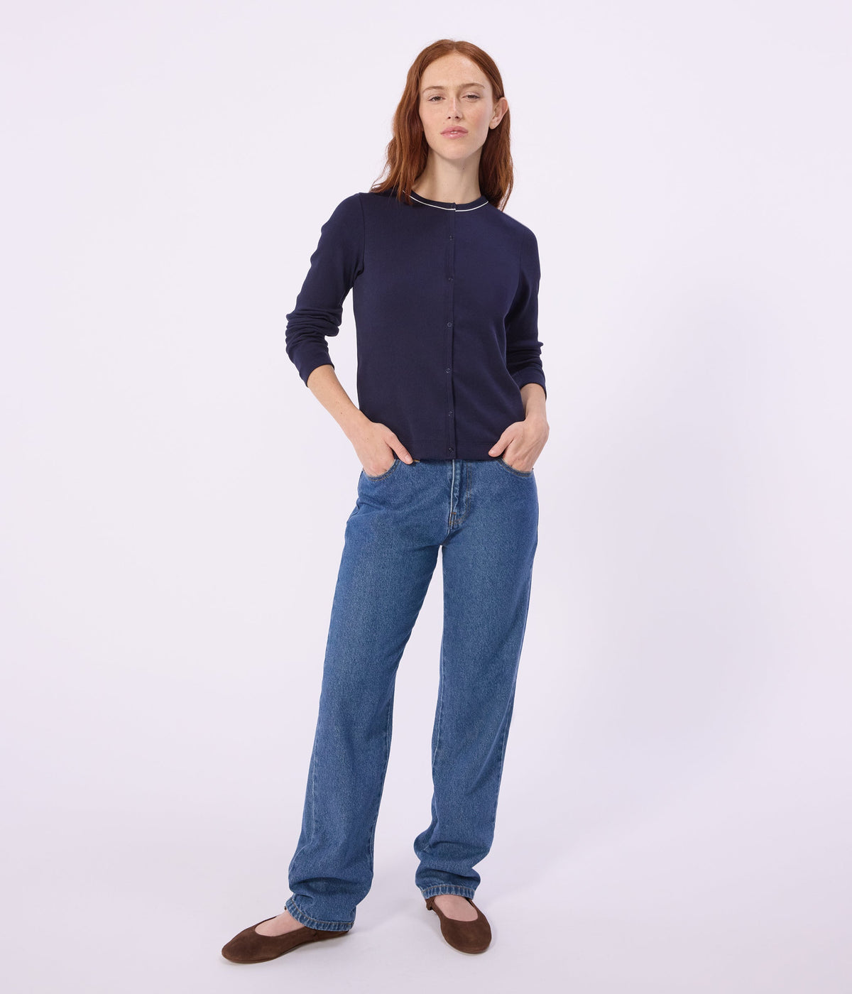 Cardigan femme en coton uni – J1