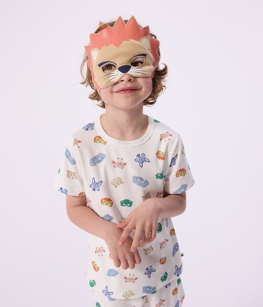 Pyjama short déguisement enfant en coton imprimé masques – J1