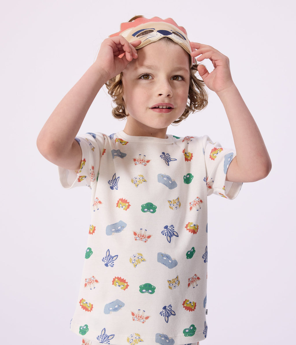 Pyjama short déguisement enfant en coton imprimé masques – J2