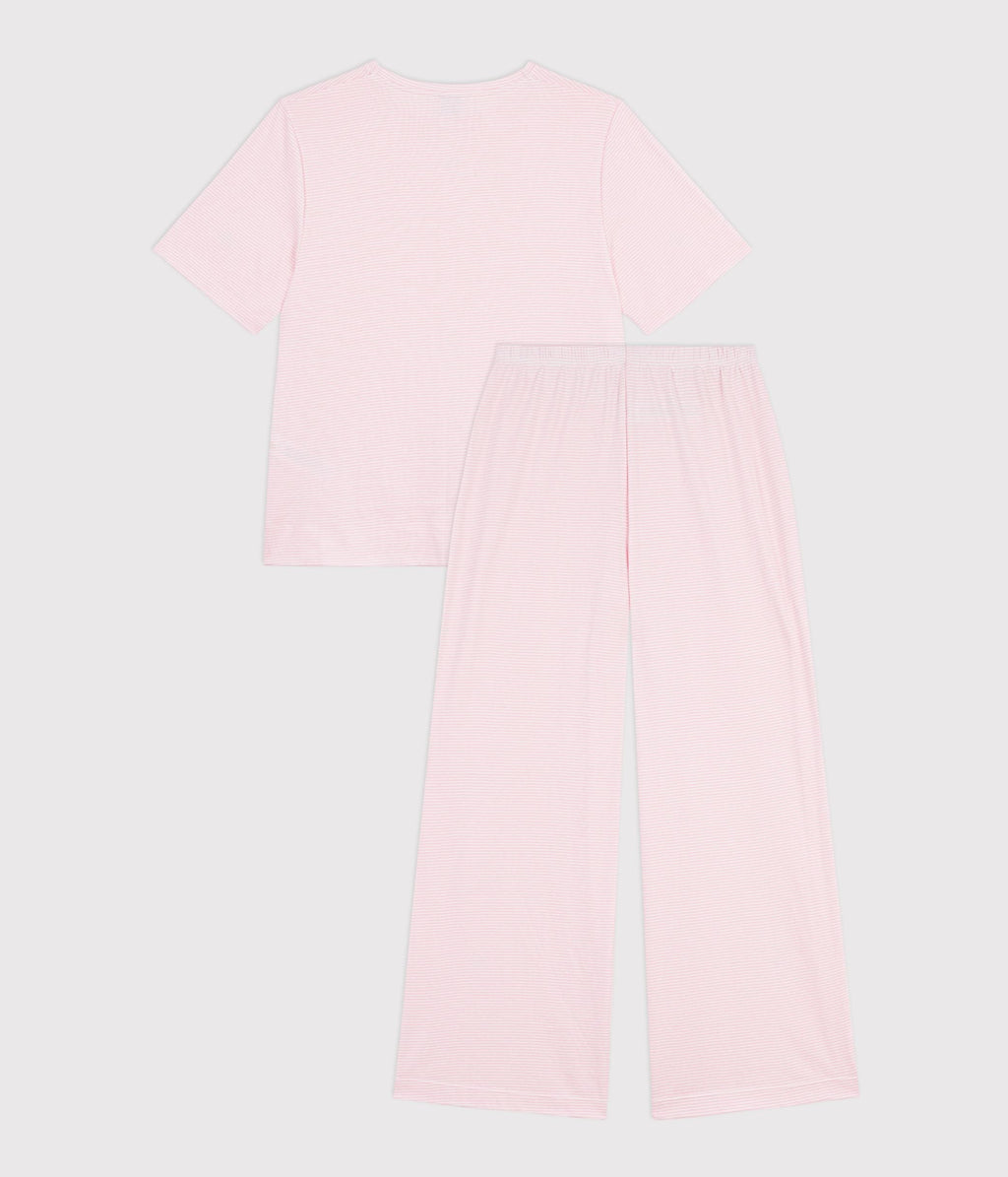 Pyjama femme en coton jambes larges à rayures – D1