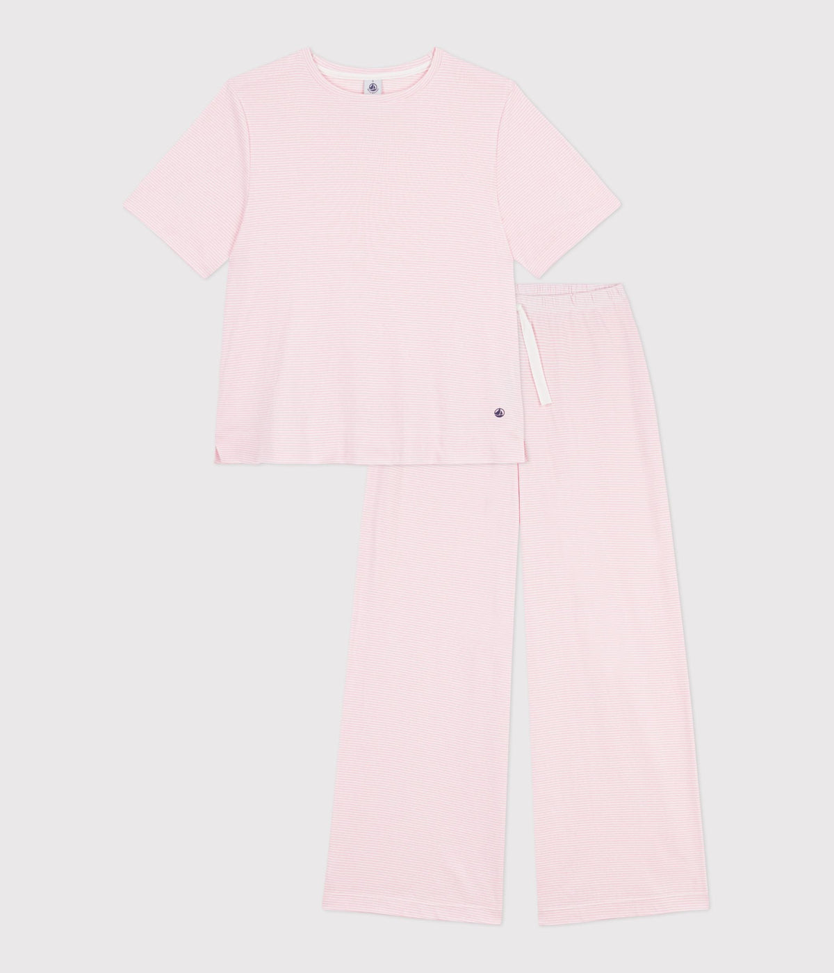 Pyjama femme en coton jambes larges à rayures – F1