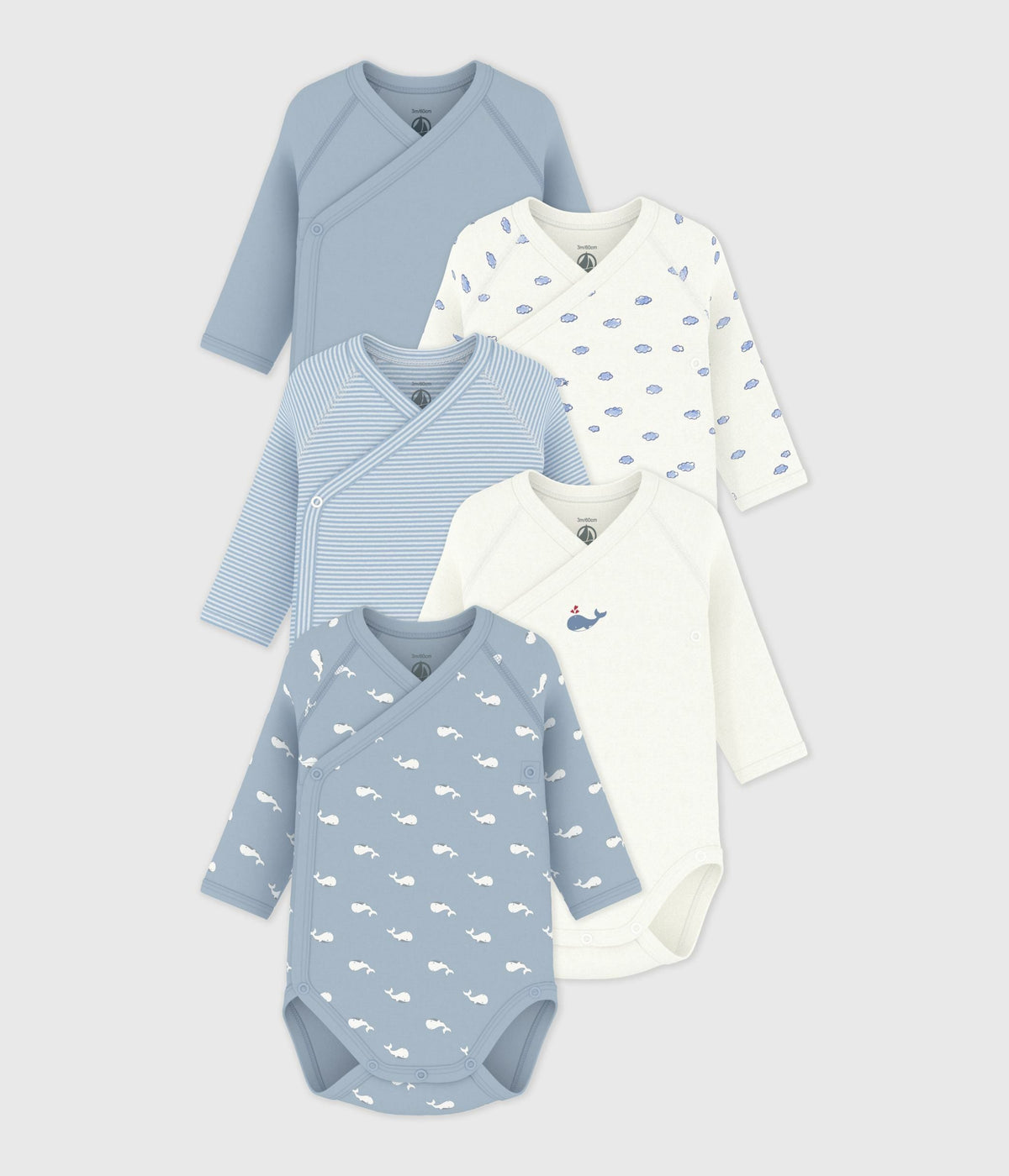 Lot de bodies croisés manches longues en coton imprimé bébé – F1