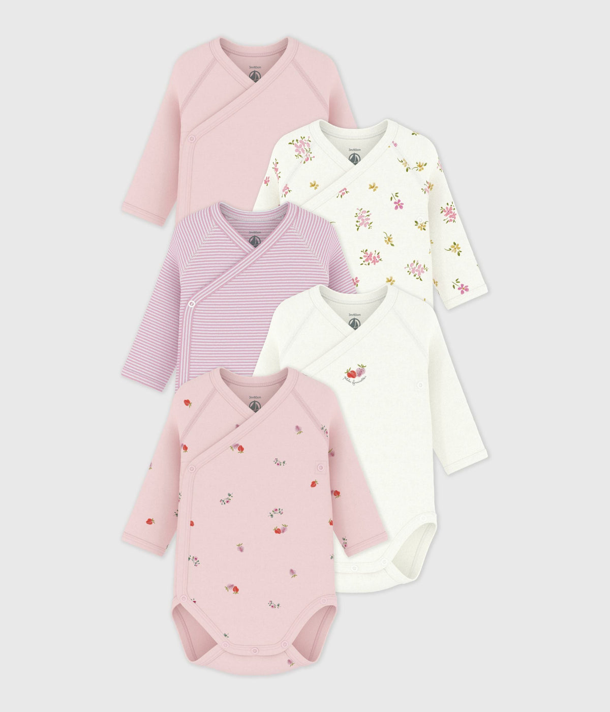 Lot de bodies croisés manches longues en coton imprimé bébé – F1
