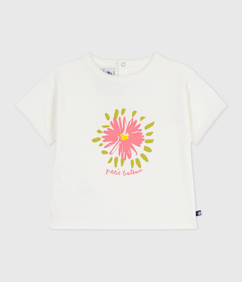 Tee-shirt bébé en coton à manches courtes, motif fleur – F1