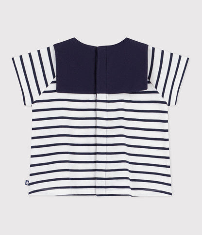 Blouse bébé en coton rayure marinière à col brodé – D1