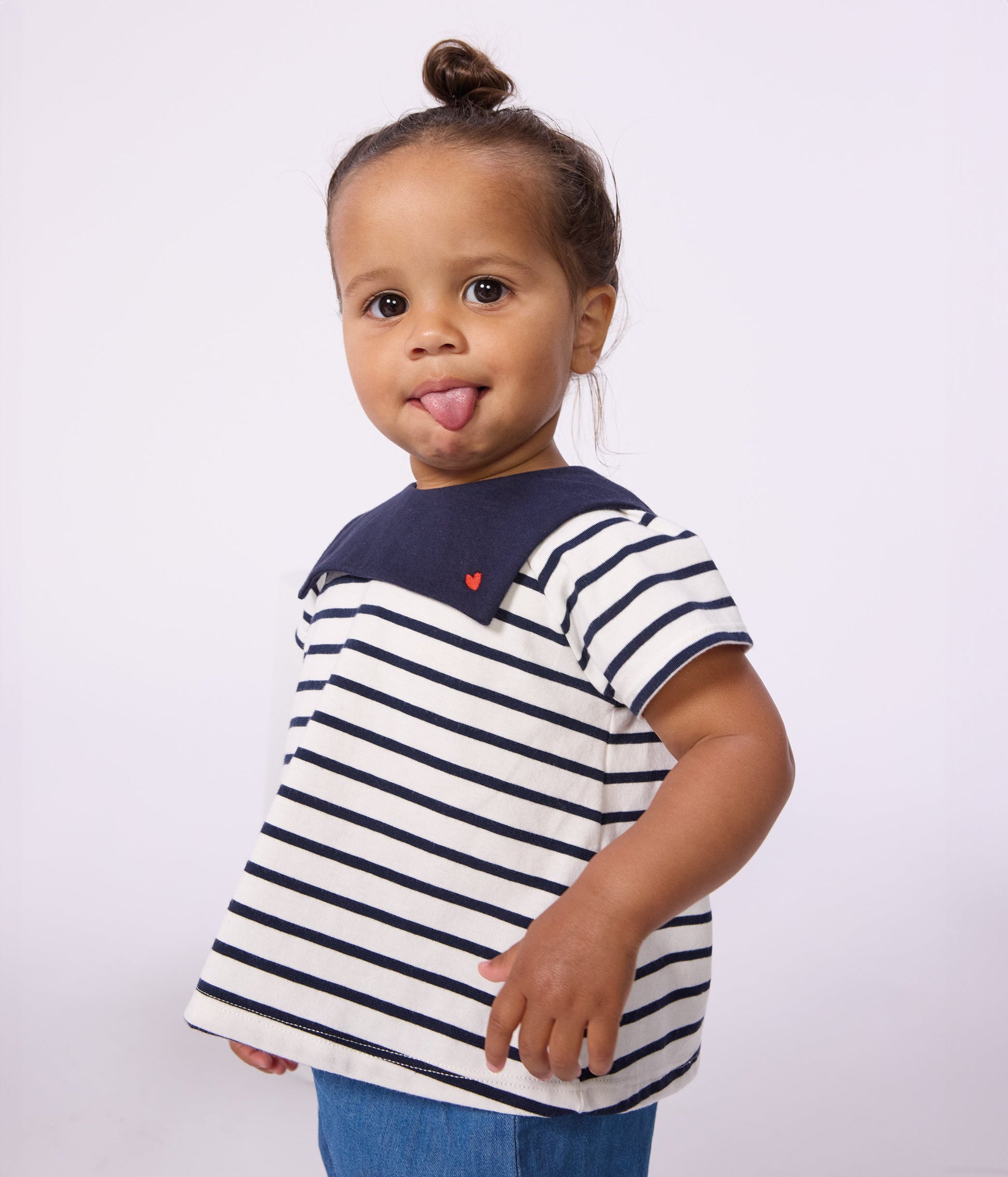 Blouse bébé en coton rayure marinière à col brodé – J1