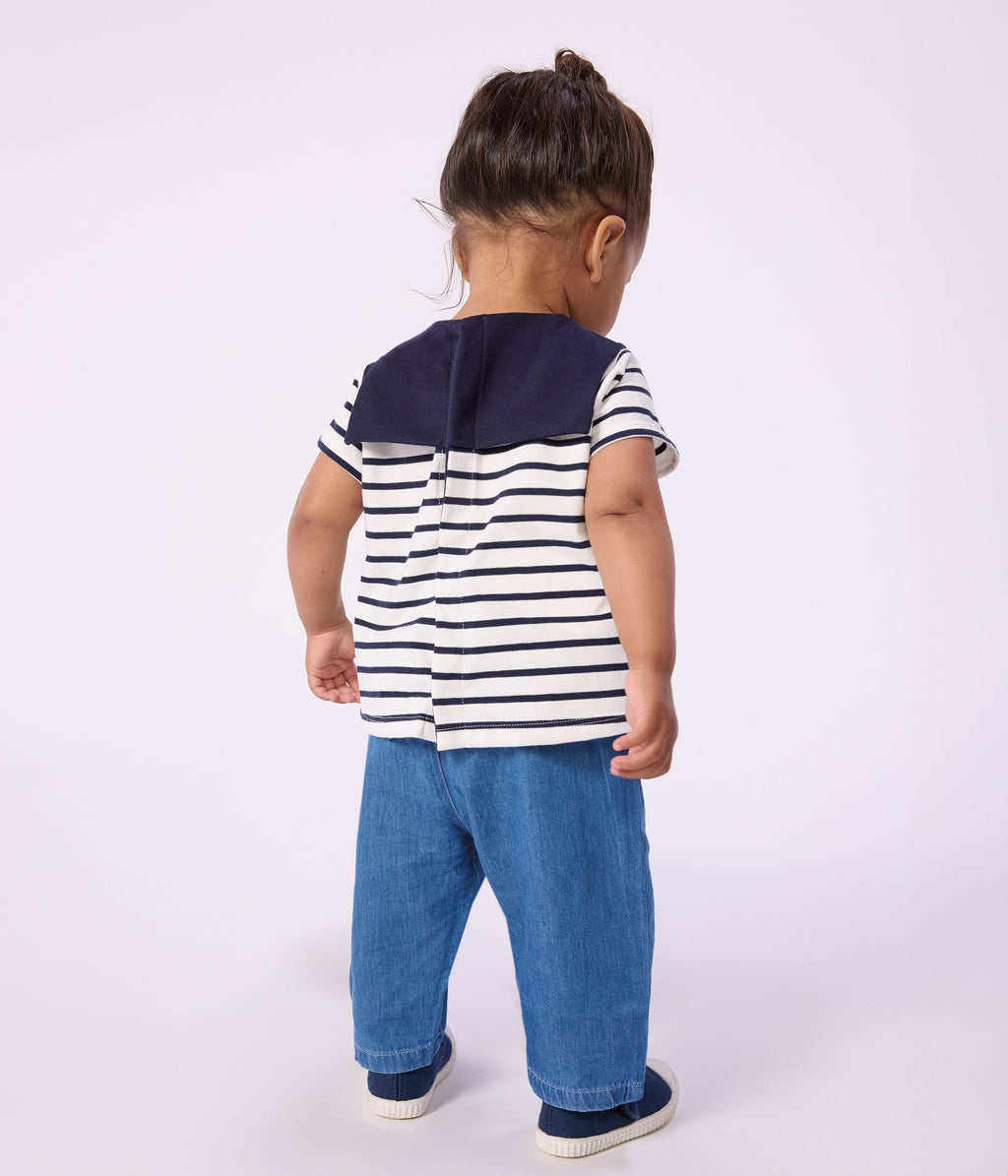 Blouse bébé en coton rayure marinière à col brodé – J2