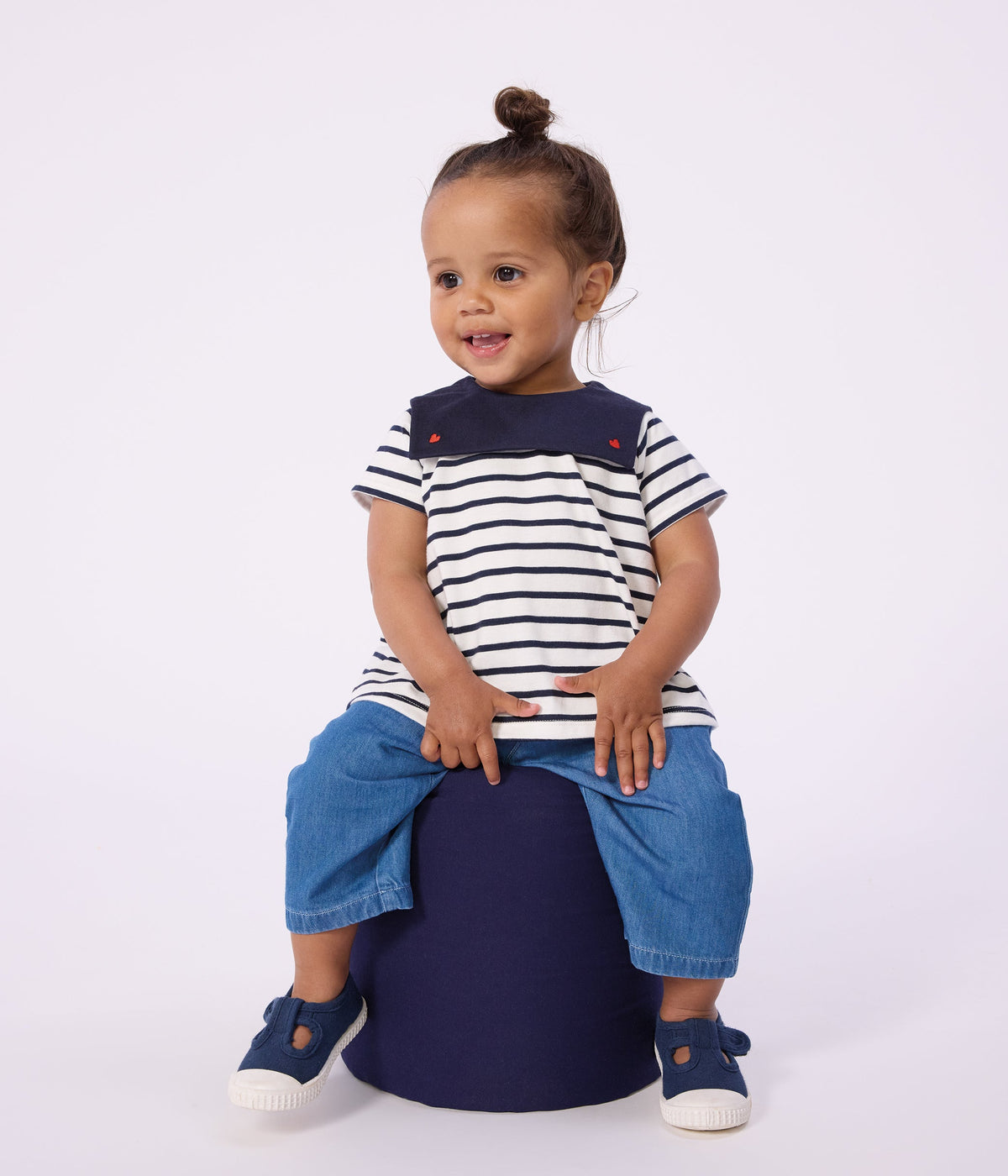 Blouse bébé en coton rayure marinière à col brodé – J3