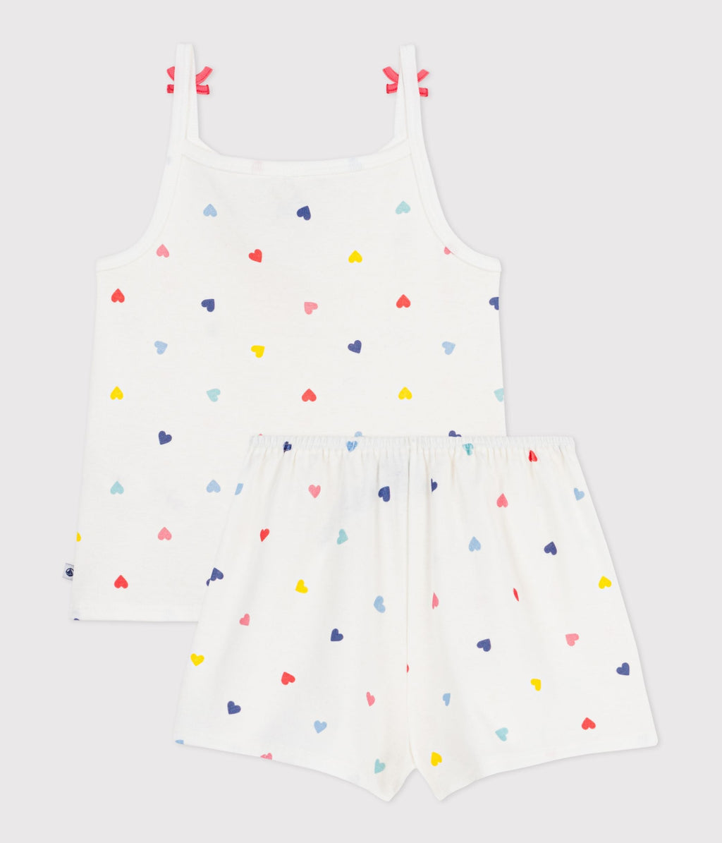 Pyjama short enfant en coton à bretelles imprimé cœurs – D1