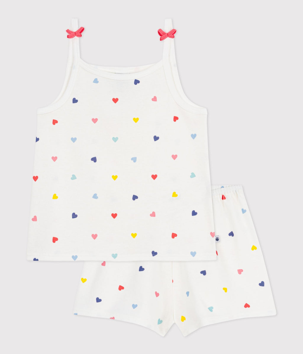 Pyjama short enfant en coton à bretelles imprimé cœurs – F1