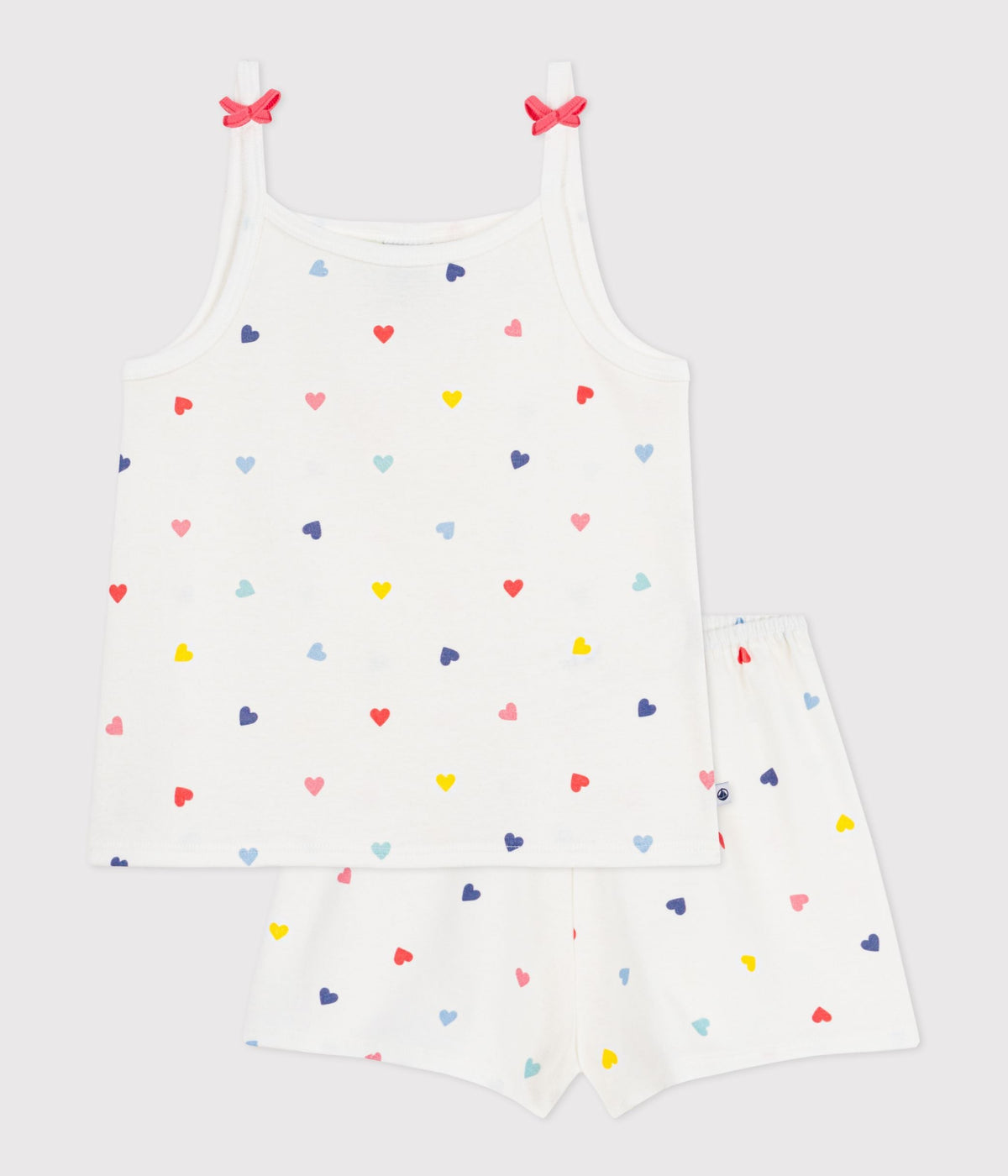 Pyjama short enfant en coton à bretelles imprimé cœurs – F1