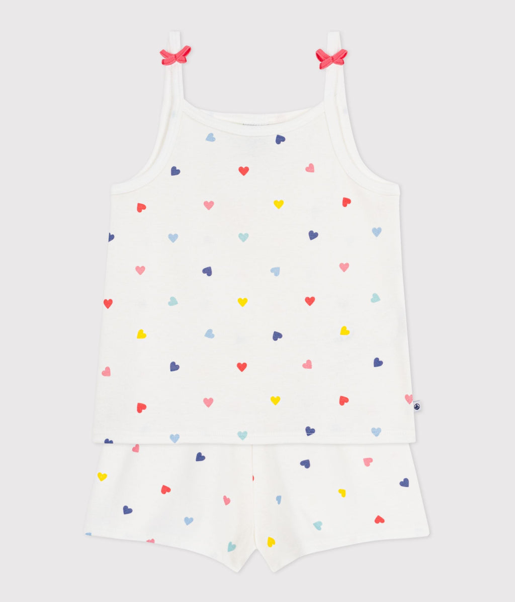 Pyjama short enfant en coton à bretelles imprimé cœurs – F2