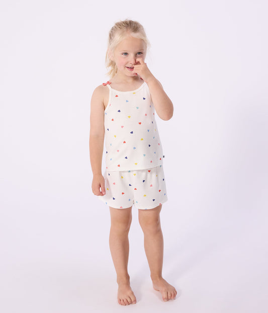 Pyjama short enfant en coton à bretelles imprimé cœurs – J1