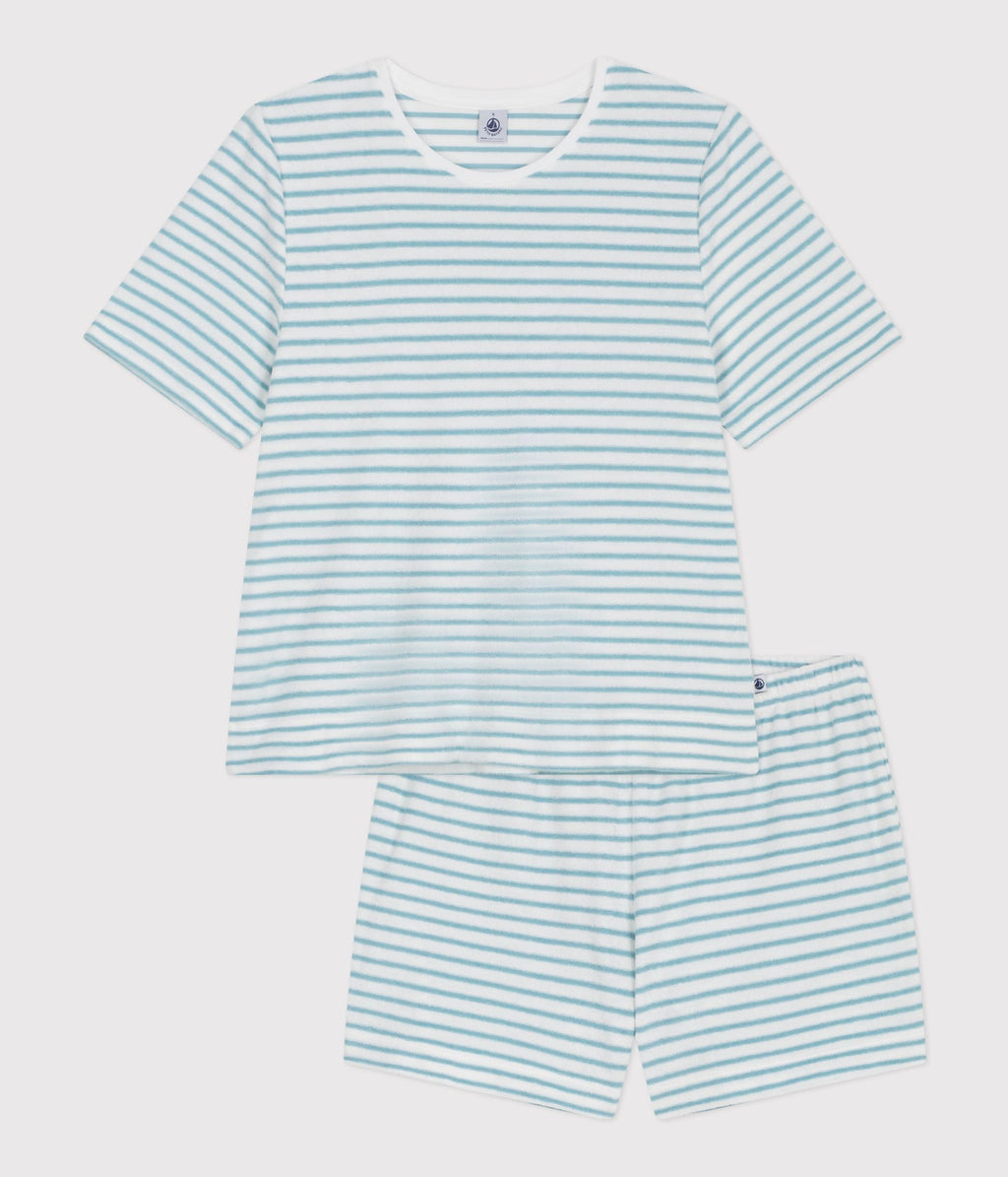 Pyjama short femme en coton éponge à rayures – F1