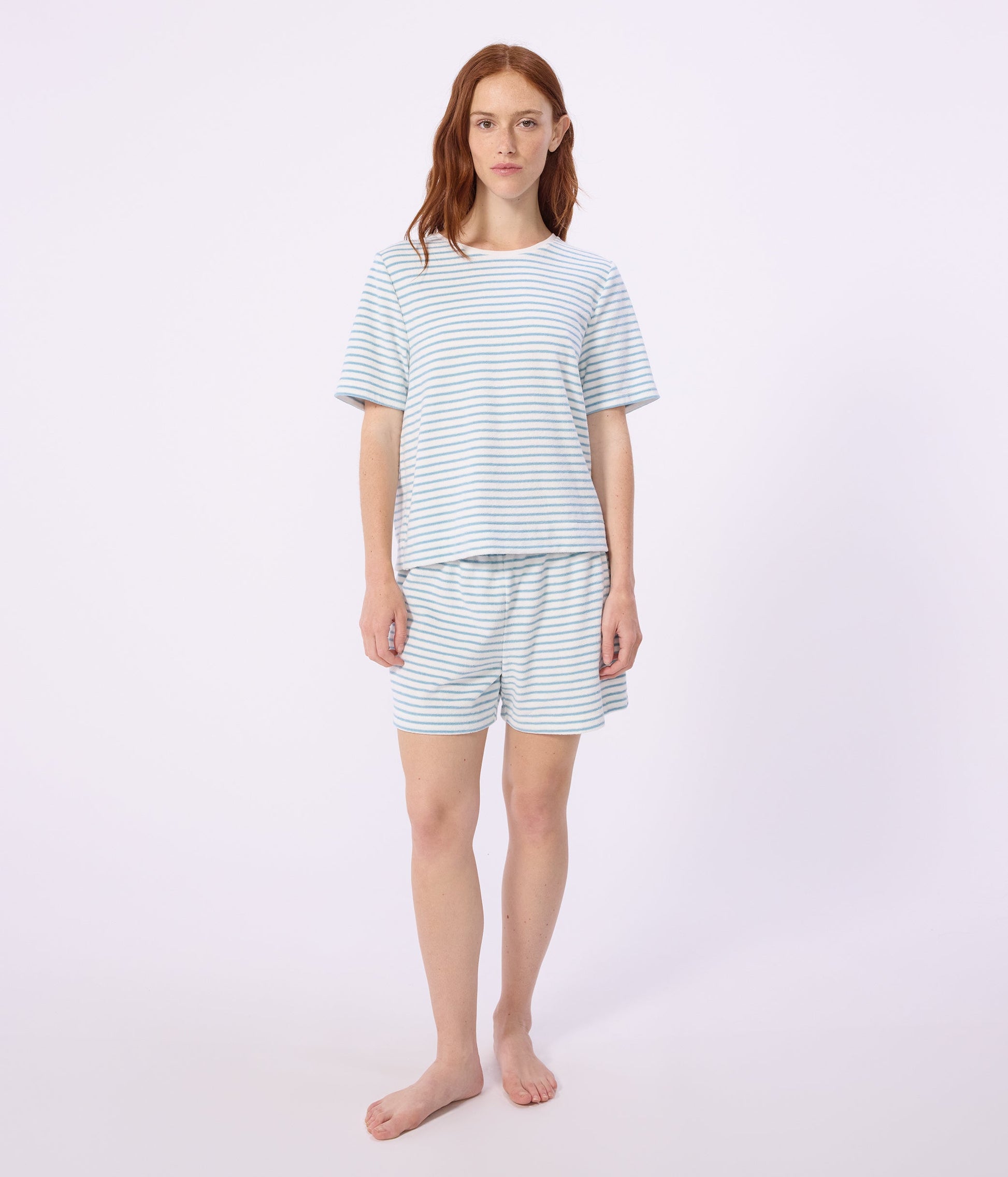 Pyjama short femme en coton éponge à rayures – J1