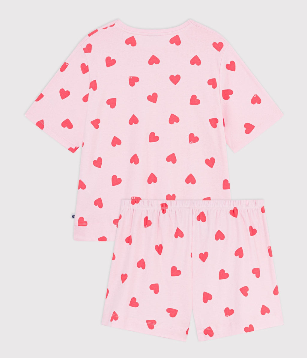Pyjama short femme en coton imprimé cœur – D1