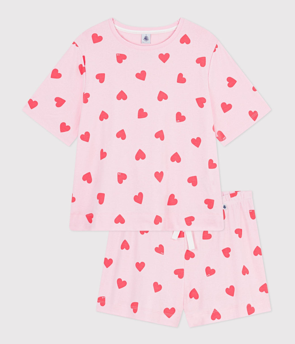 Pyjama short femme en coton imprimé cœur – F1