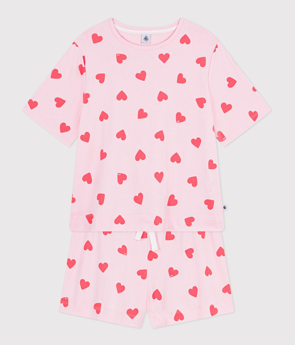 Pyjama short femme en coton imprimé cœur – F2