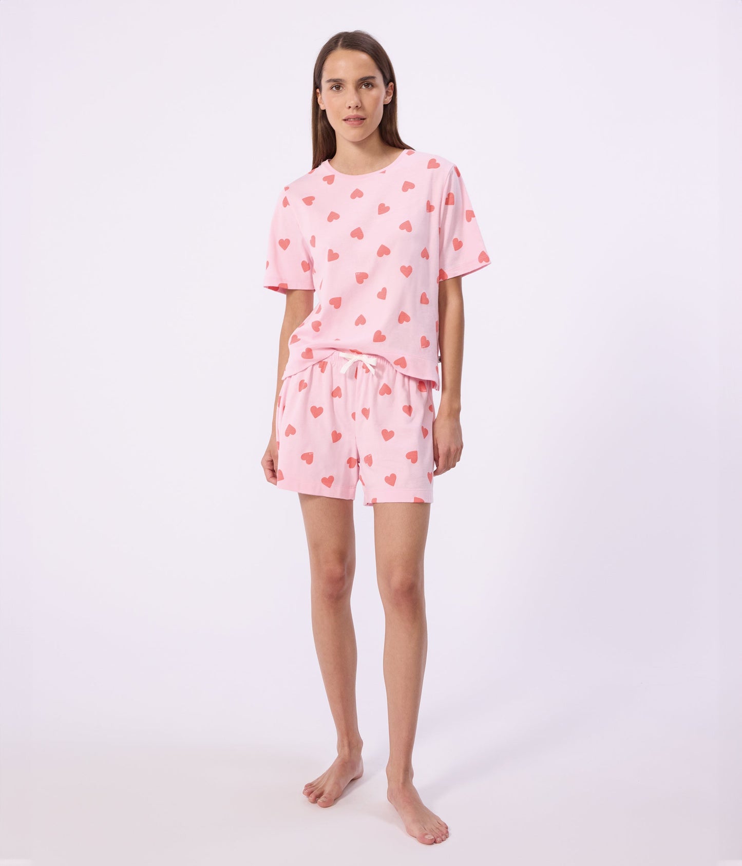 Pyjama short femme en coton imprimé cœur – J1