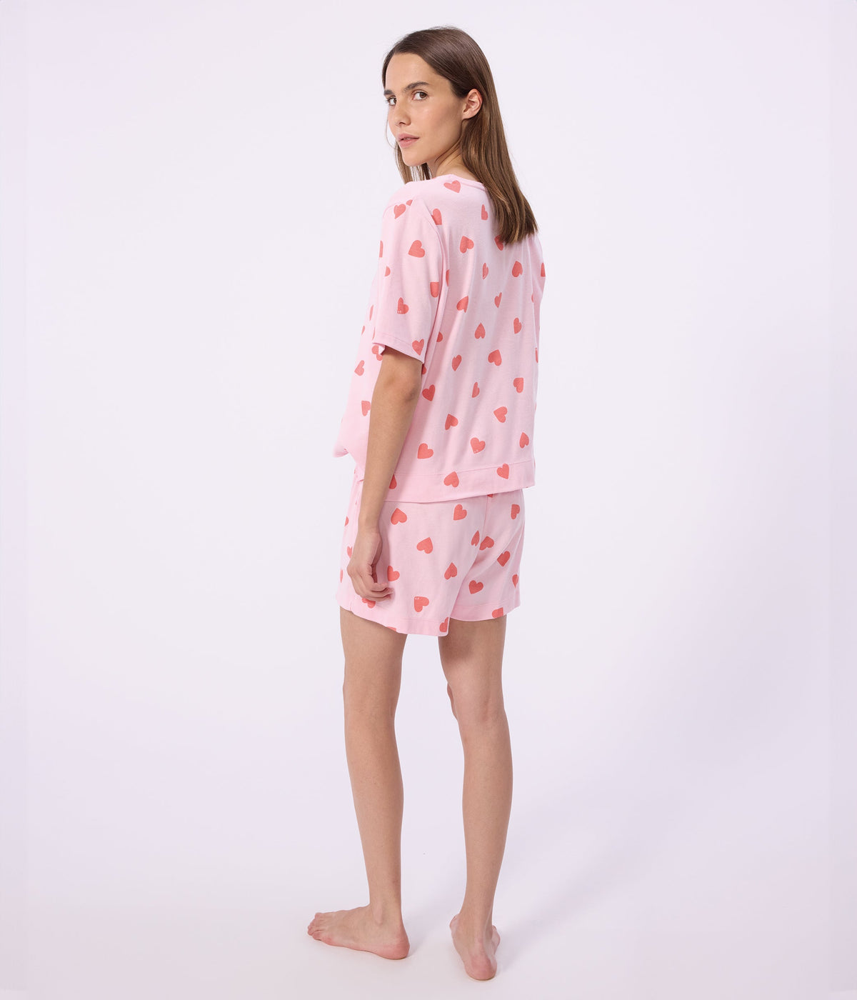Pyjama short femme en coton imprimé cœur – J2