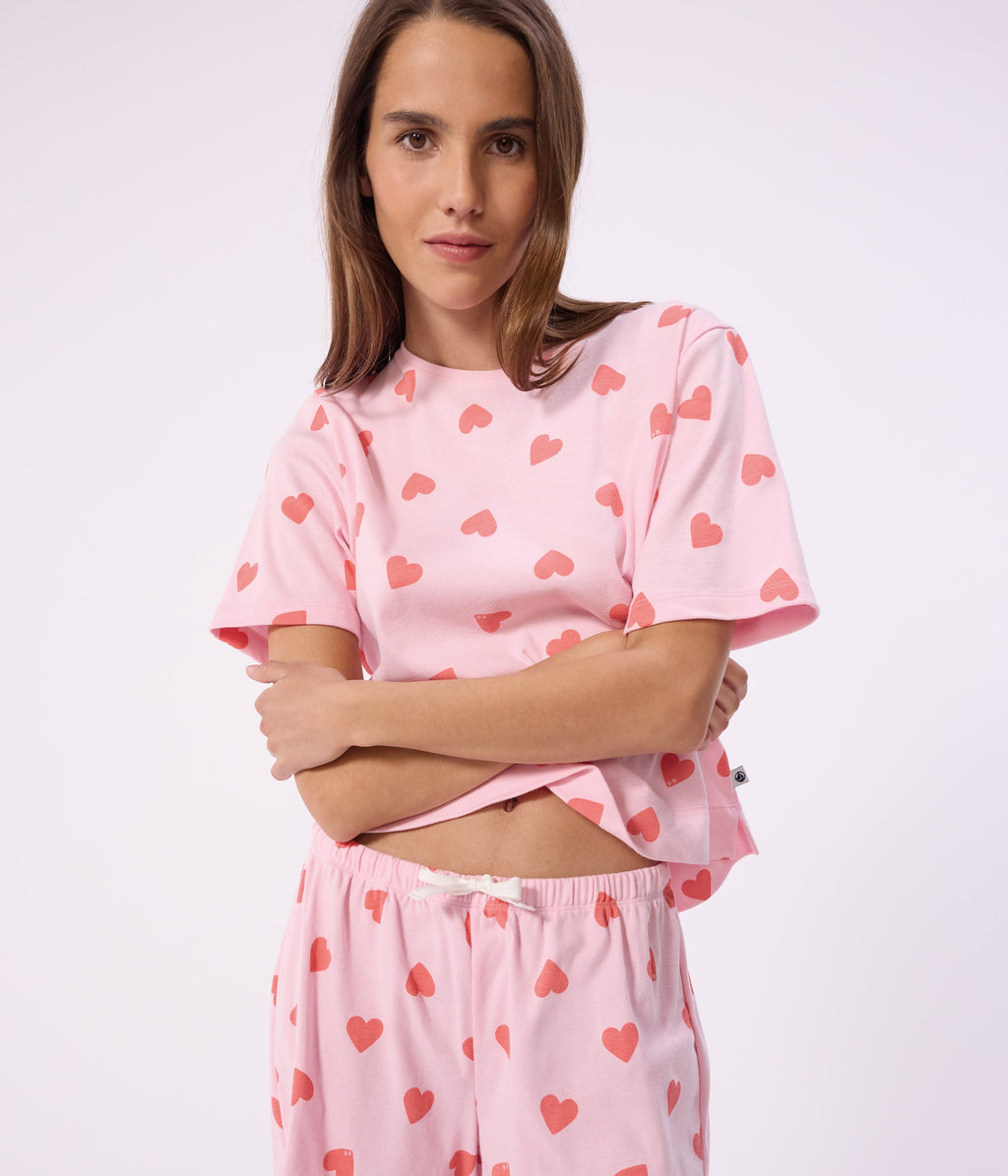Pyjama short femme en coton imprimé cœur – J3