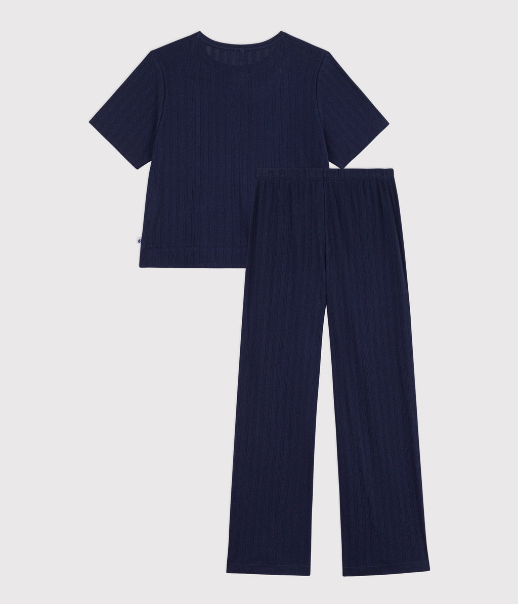 Pyjama manches courtes femme en coton ajouré – D1