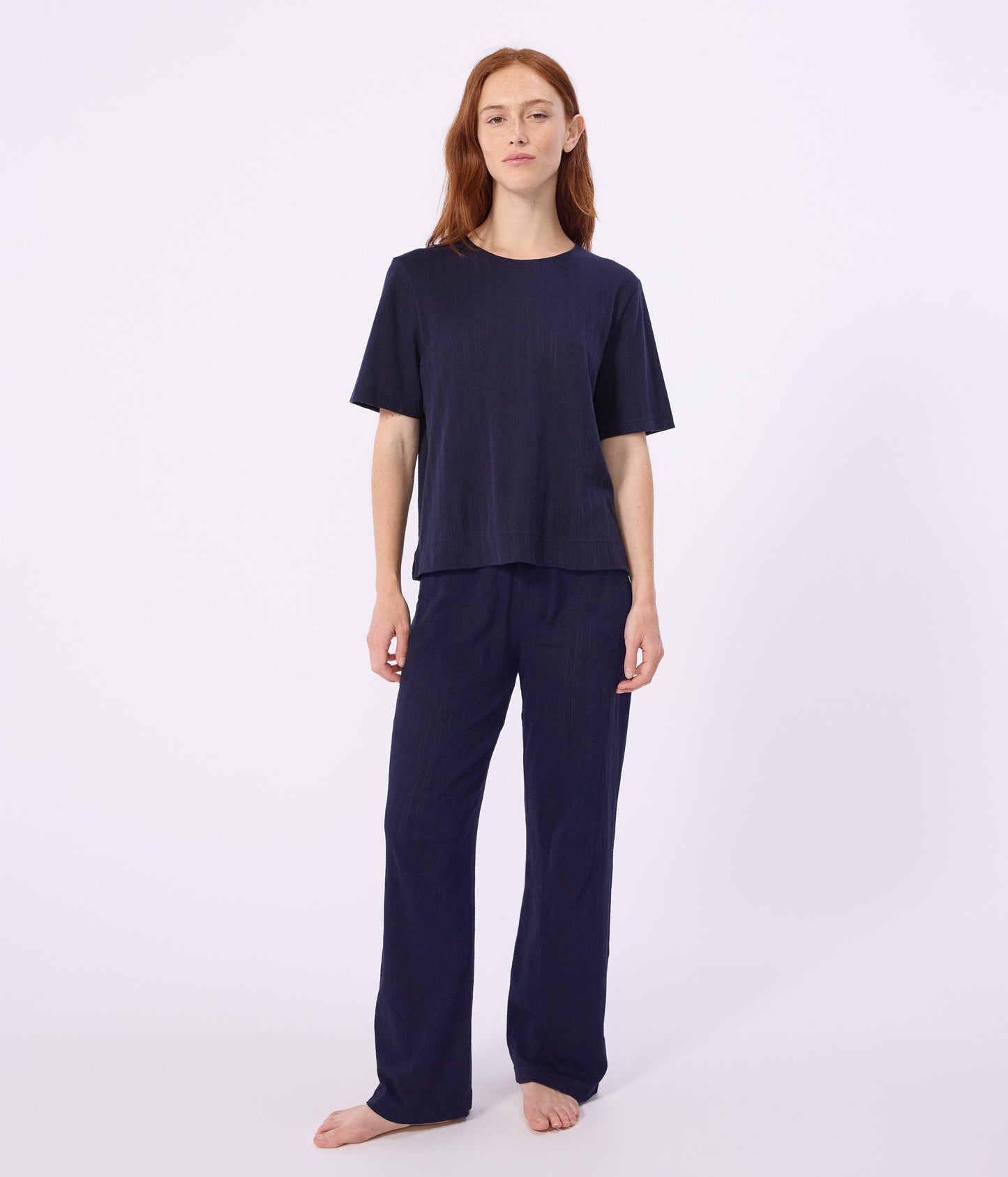 Pyjama manches courtes femme en coton ajouré – J1