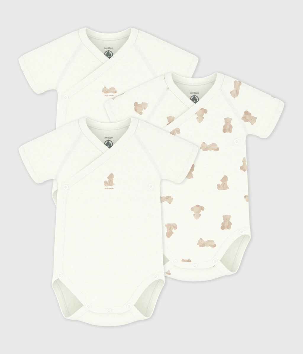 Lot de bodies croisés manches courtes en coton imprimé bébé – F1