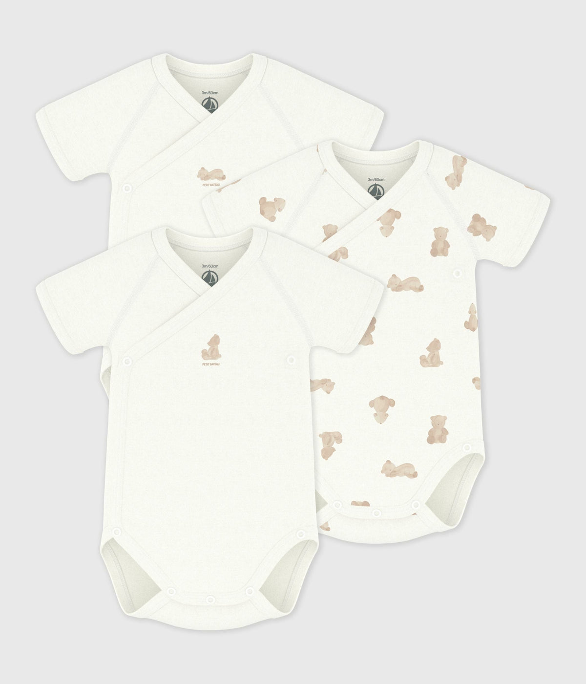 Lot de bodies croisés manches courtes en coton imprimé bébé – F1