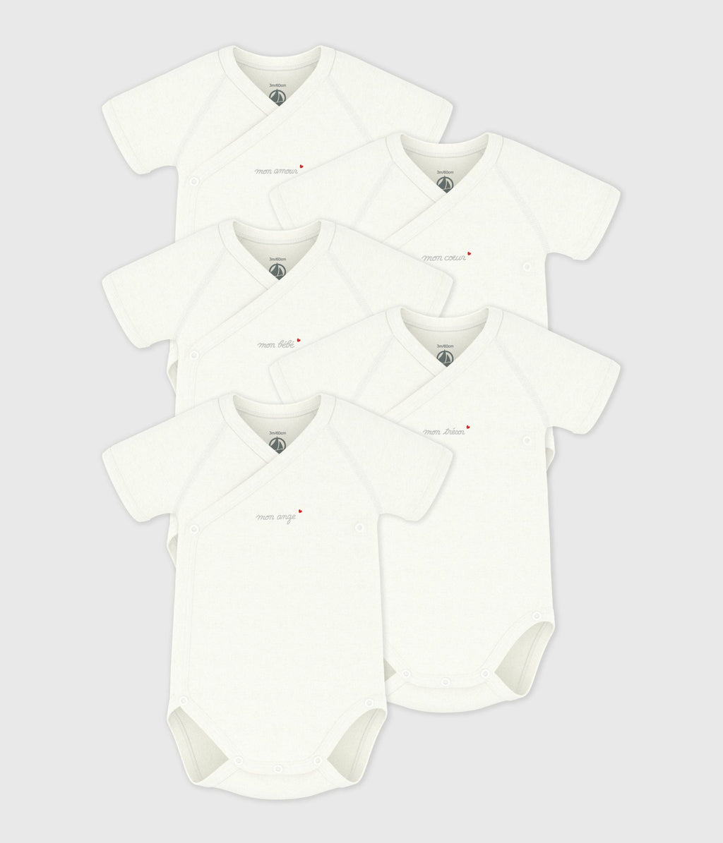 Lot de bodies croisés manches courtes en coton unis bébé – F1