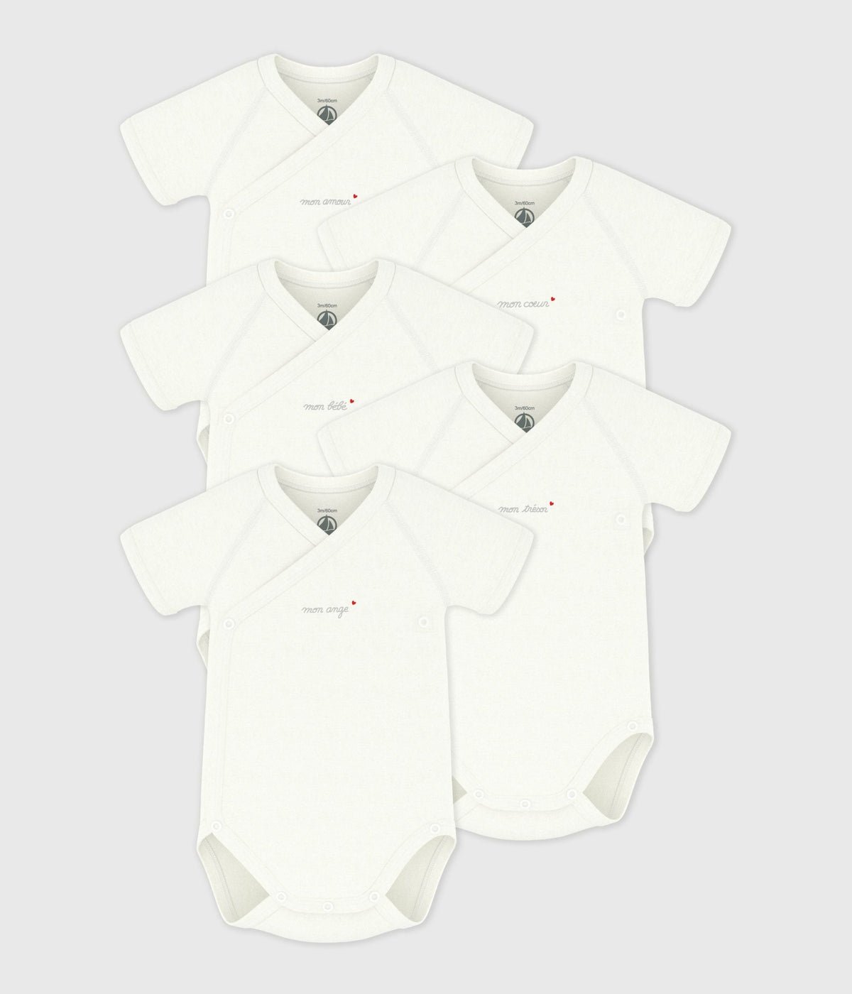 Lot de bodies croisés manches courtes en coton unis bébé – F1