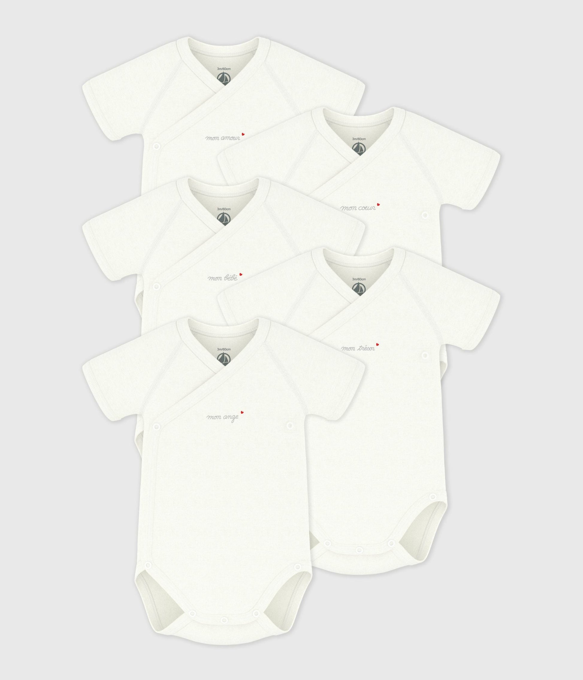 Lot de bodies croisés manches courtes en coton unis bébé – F1