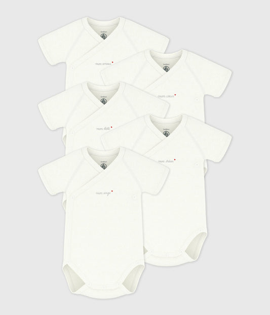 Lot de bodies croisés manches courtes en coton unis bébé – F1