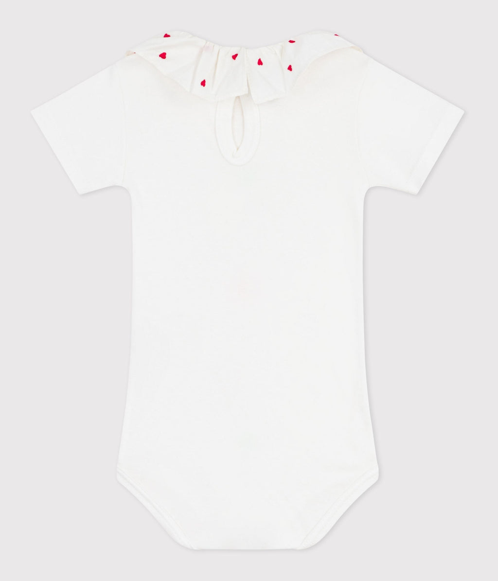 Body bébé en coton à col brodé, uni – D1