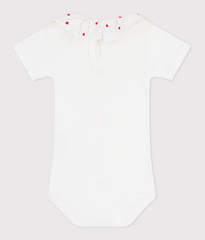 Body bébé en coton à col brodé, uni – D1