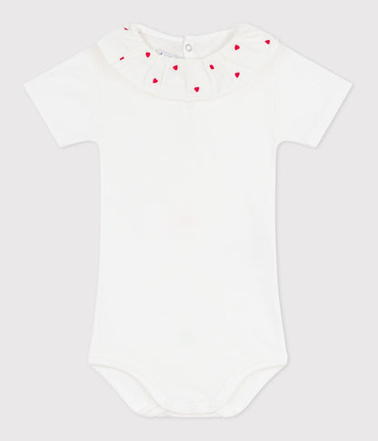 Body bébé en coton à col brodé, uni – F1