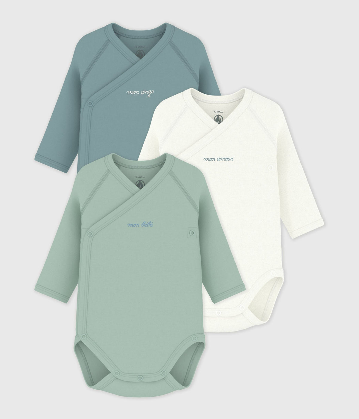Lot de bodies croisés manches longues en coton imprimé bébé – F1