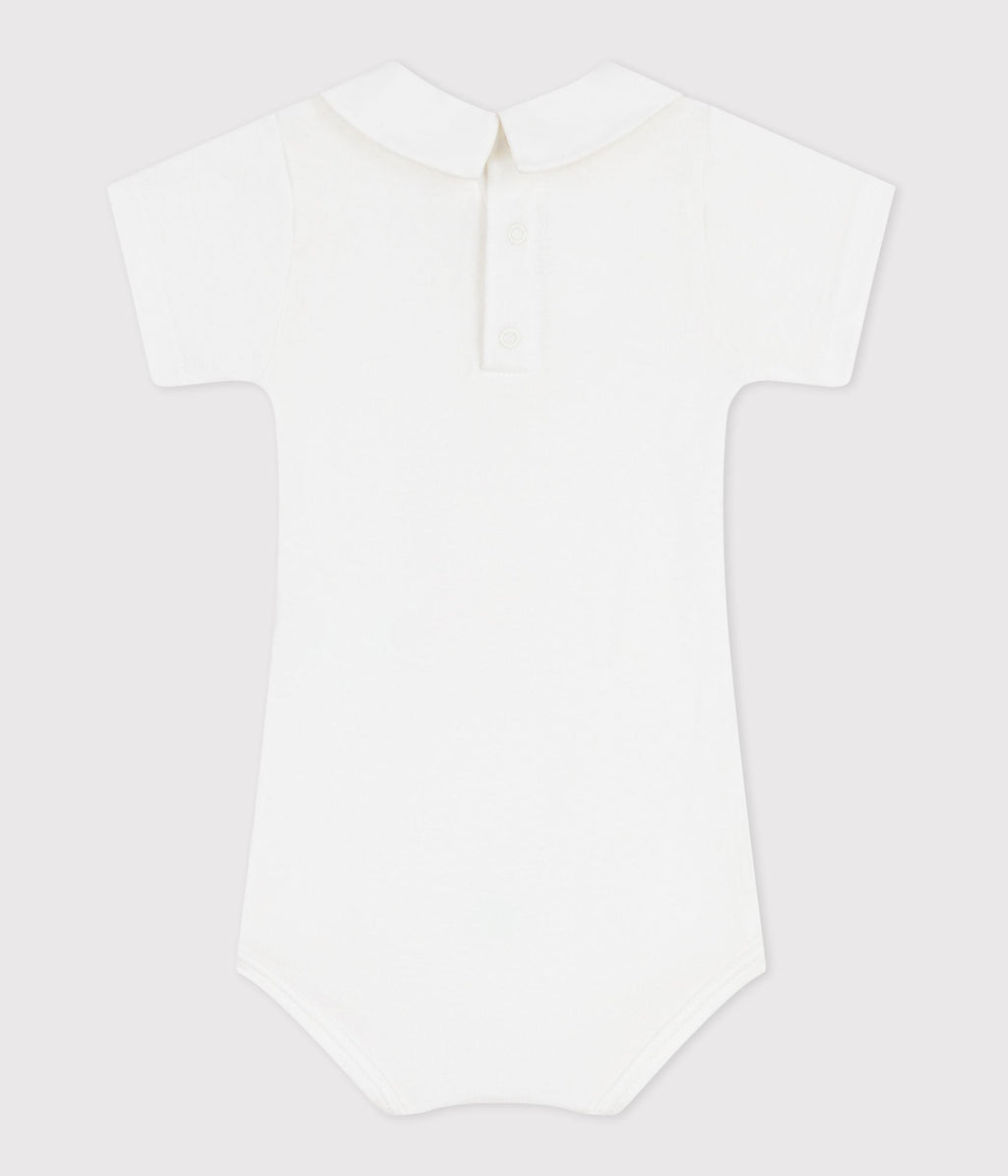 Body bébé en coton à col brodé, uni – D1
