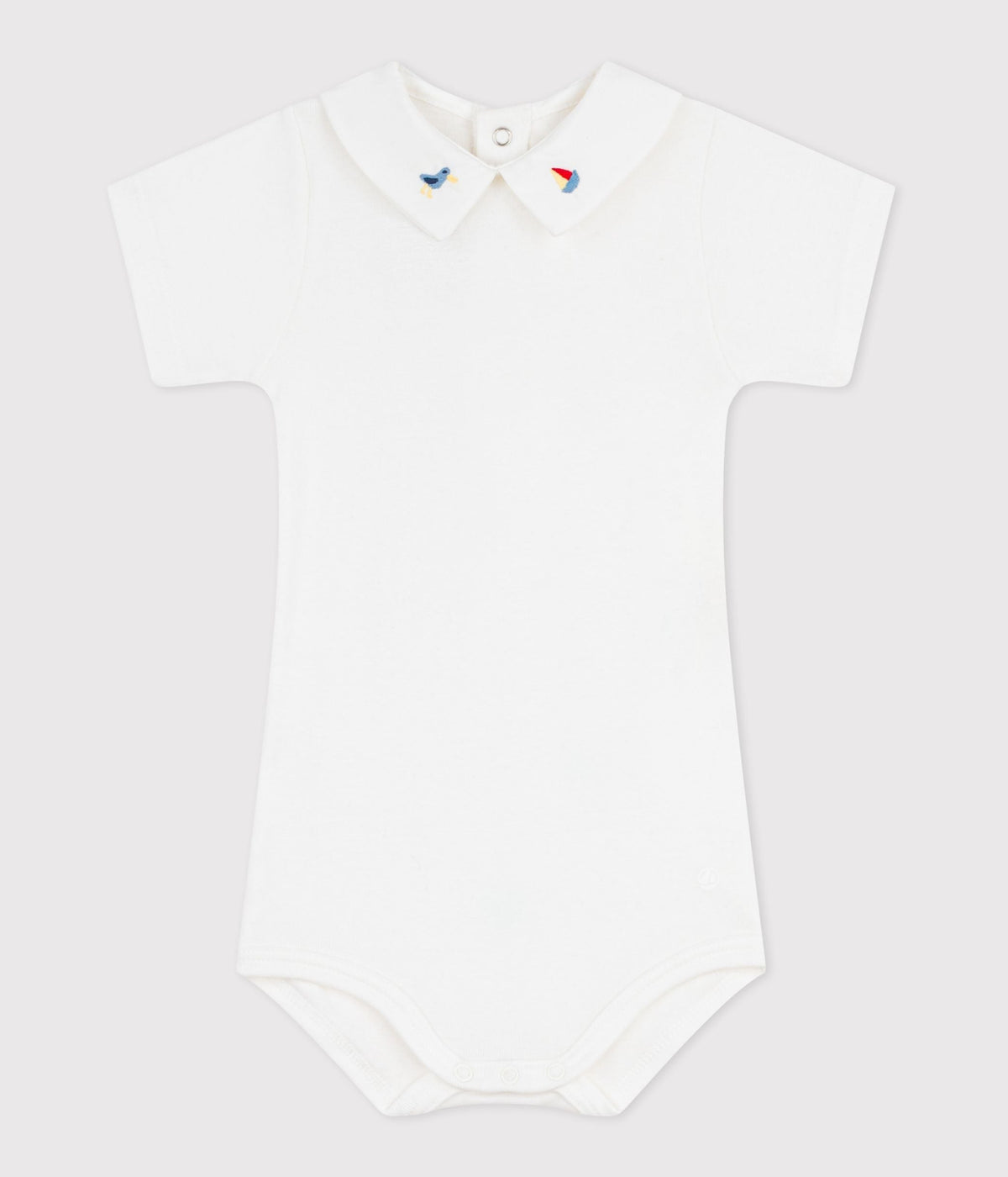 Body bébé en coton à col brodé, uni – F1