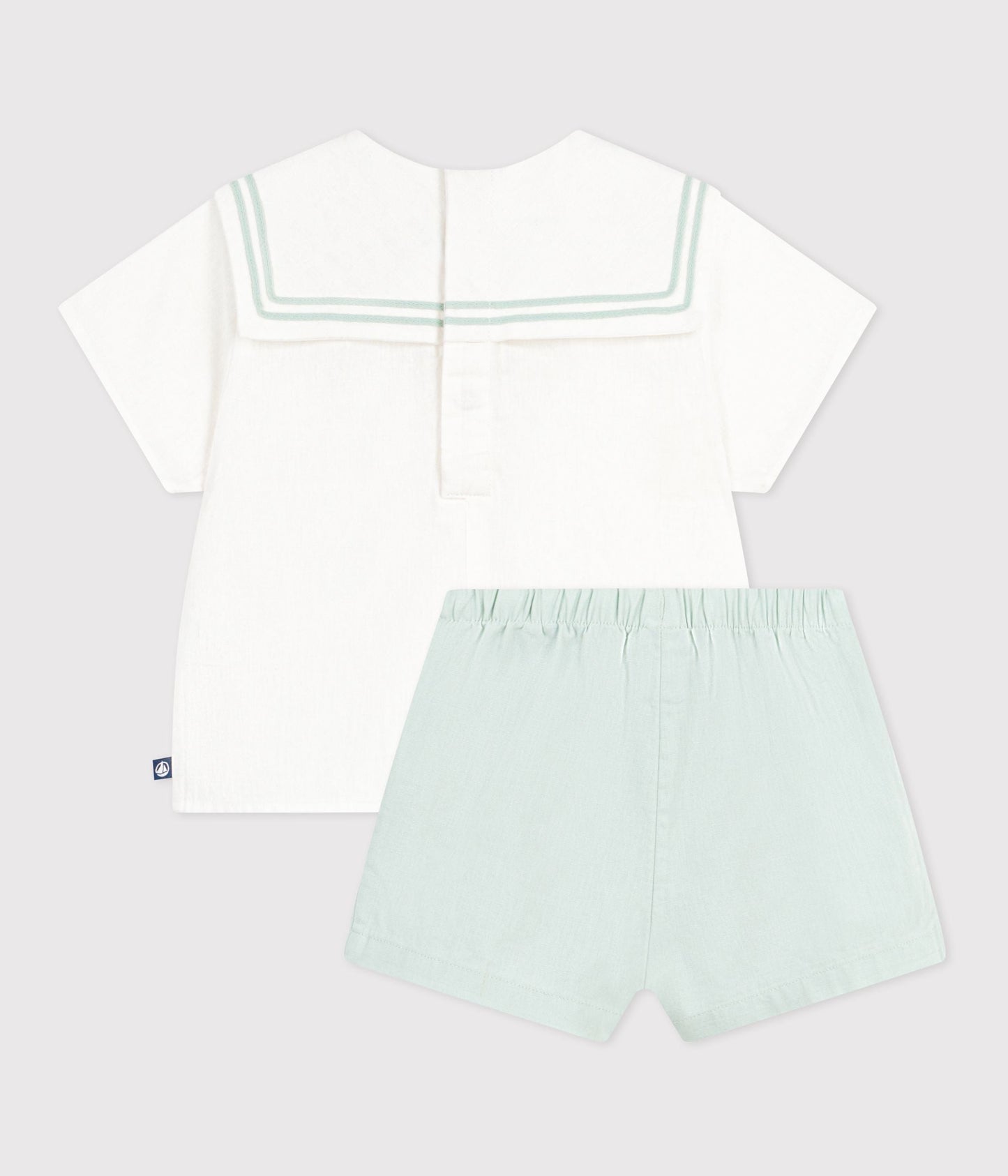 Ensemble bébé 2 pièces en coton/lin, haut col marin – D1