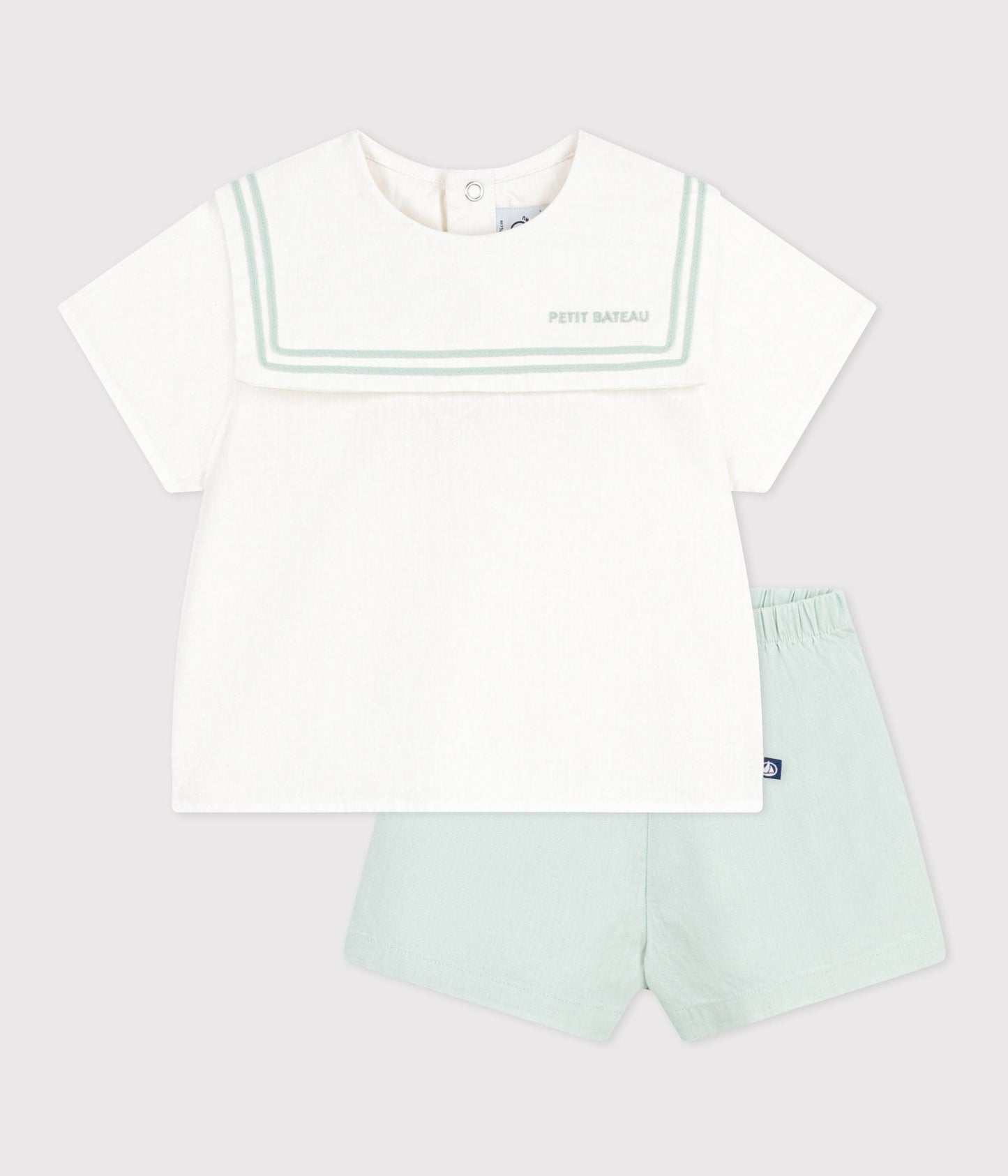 Ensemble bébé 2 pièces en coton/lin, haut col marin – F1