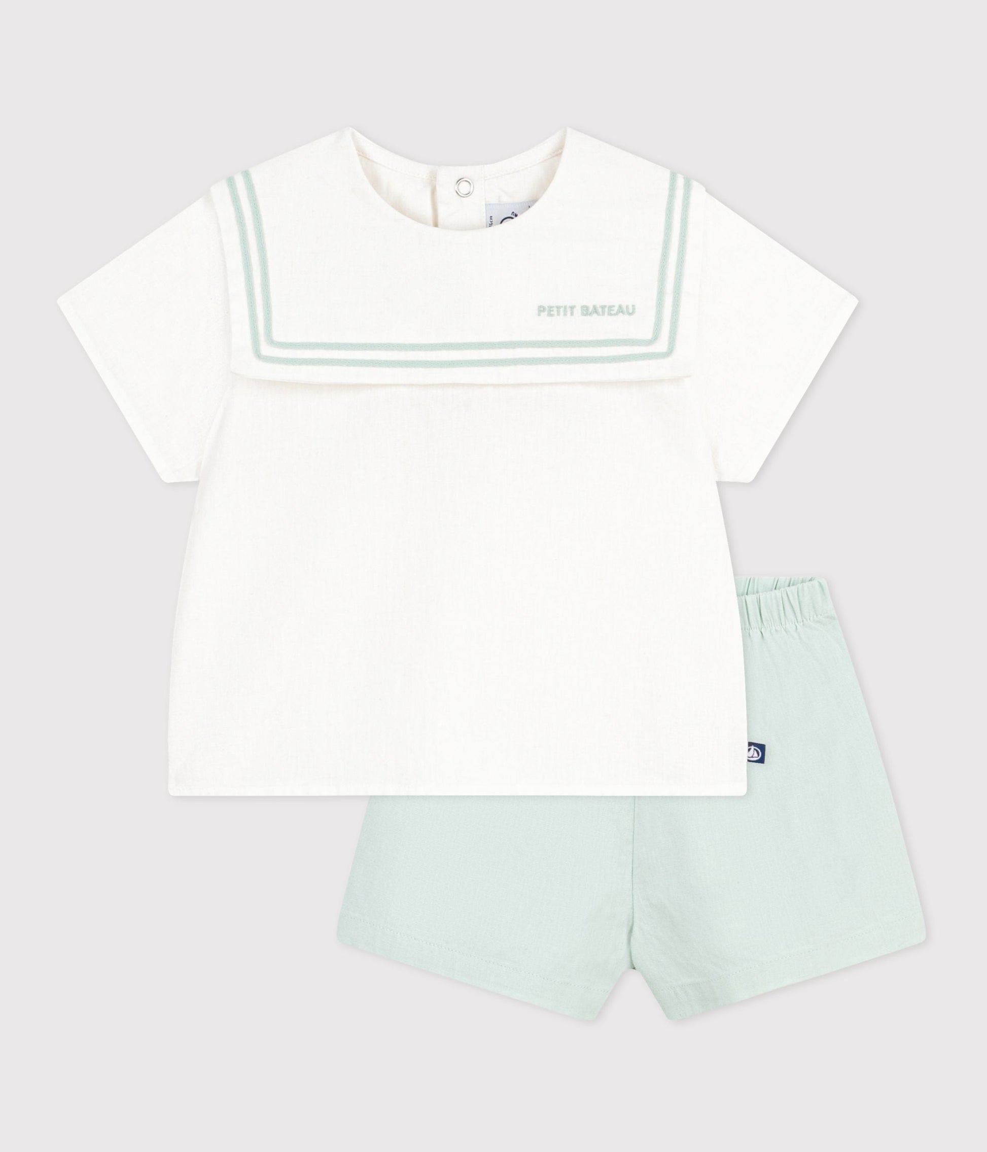 Ensemble bébé 2 pièces en coton/lin, haut col marin – F1