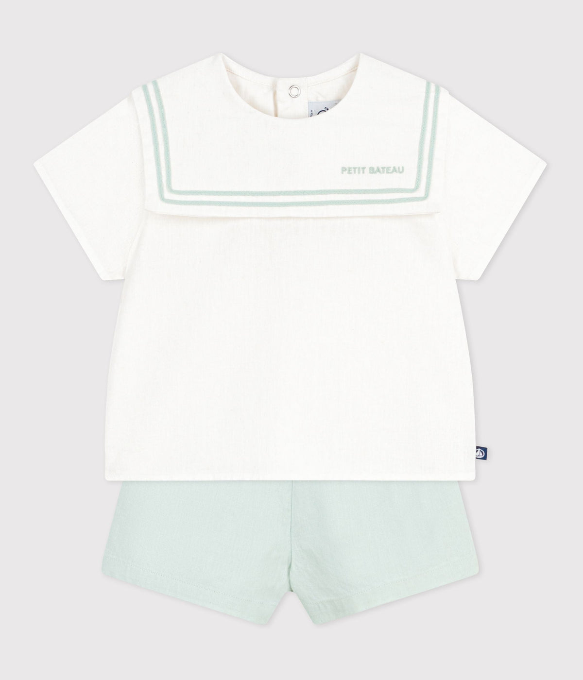 Ensemble bébé 2 pièces en coton/lin, haut col marin – F2