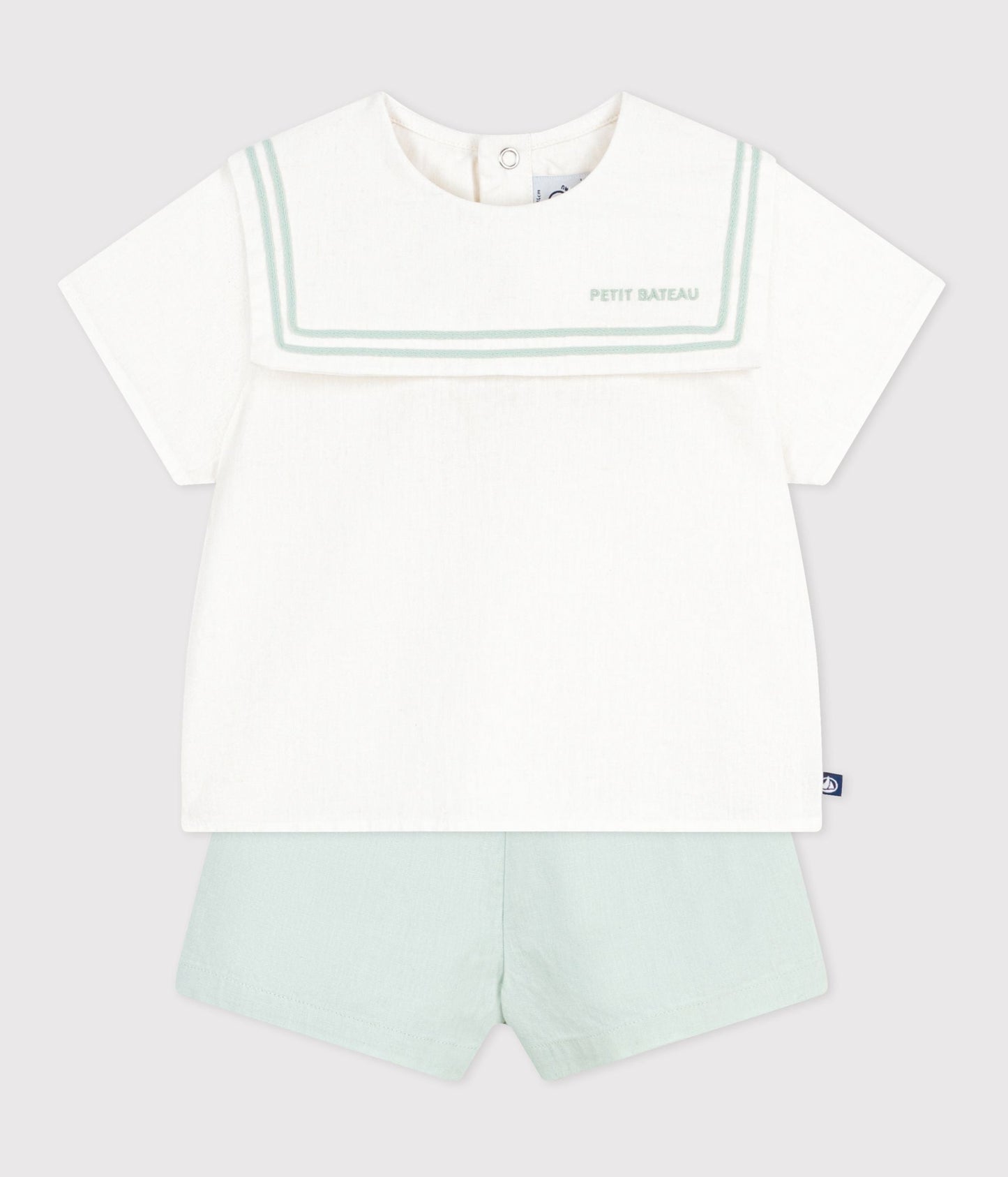 Ensemble bébé 2 pièces en coton/lin, haut col marin – F2