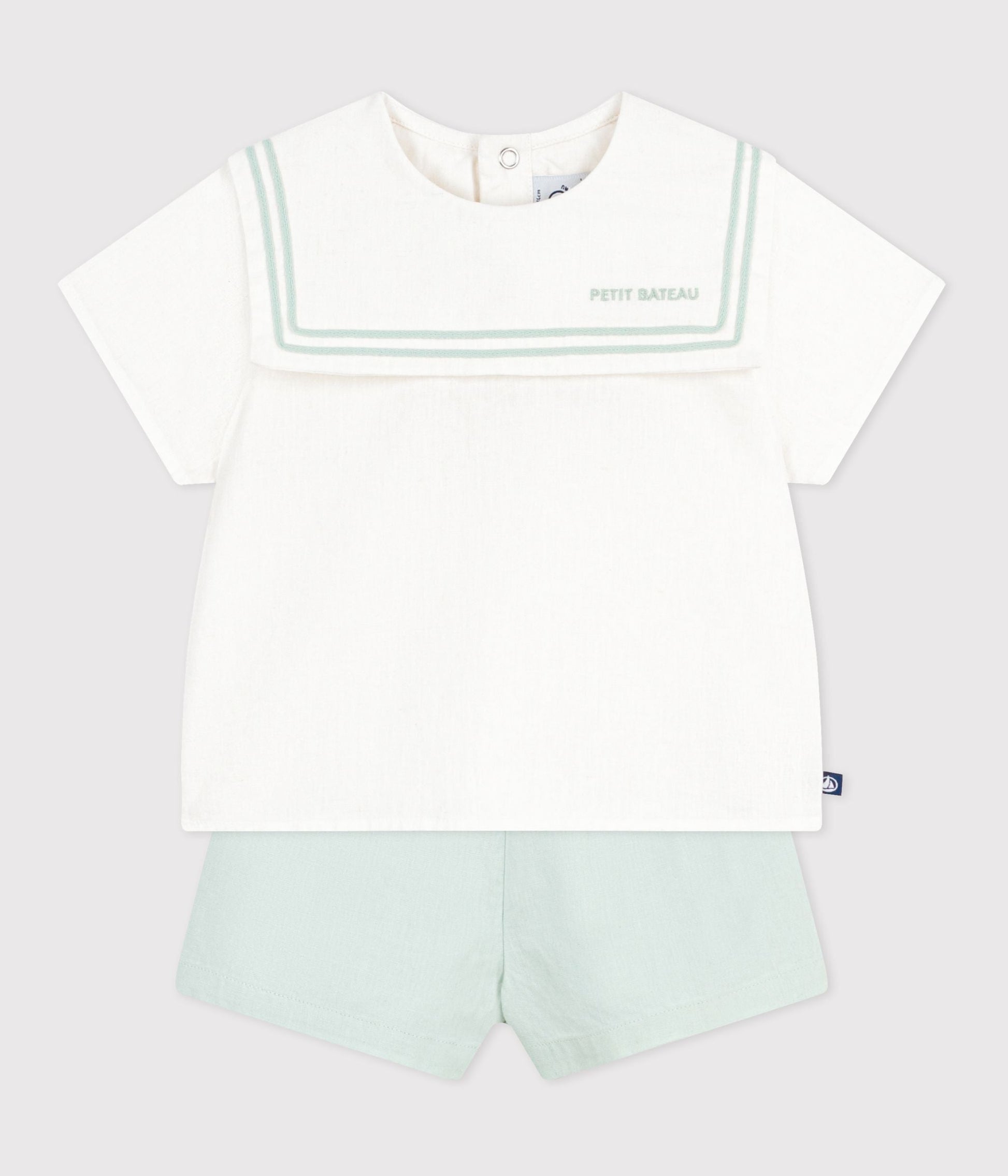 Ensemble bébé 2 pièces en coton/lin, haut col marin – F2