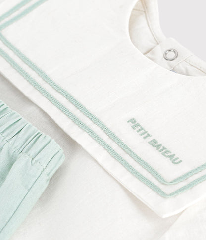 Ensemble bébé 2 pièces en coton/lin, haut col marin – Z1