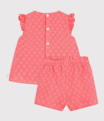 Ensemble bébé 2 pièces en broderie anglaise, motif cœurs – D1
