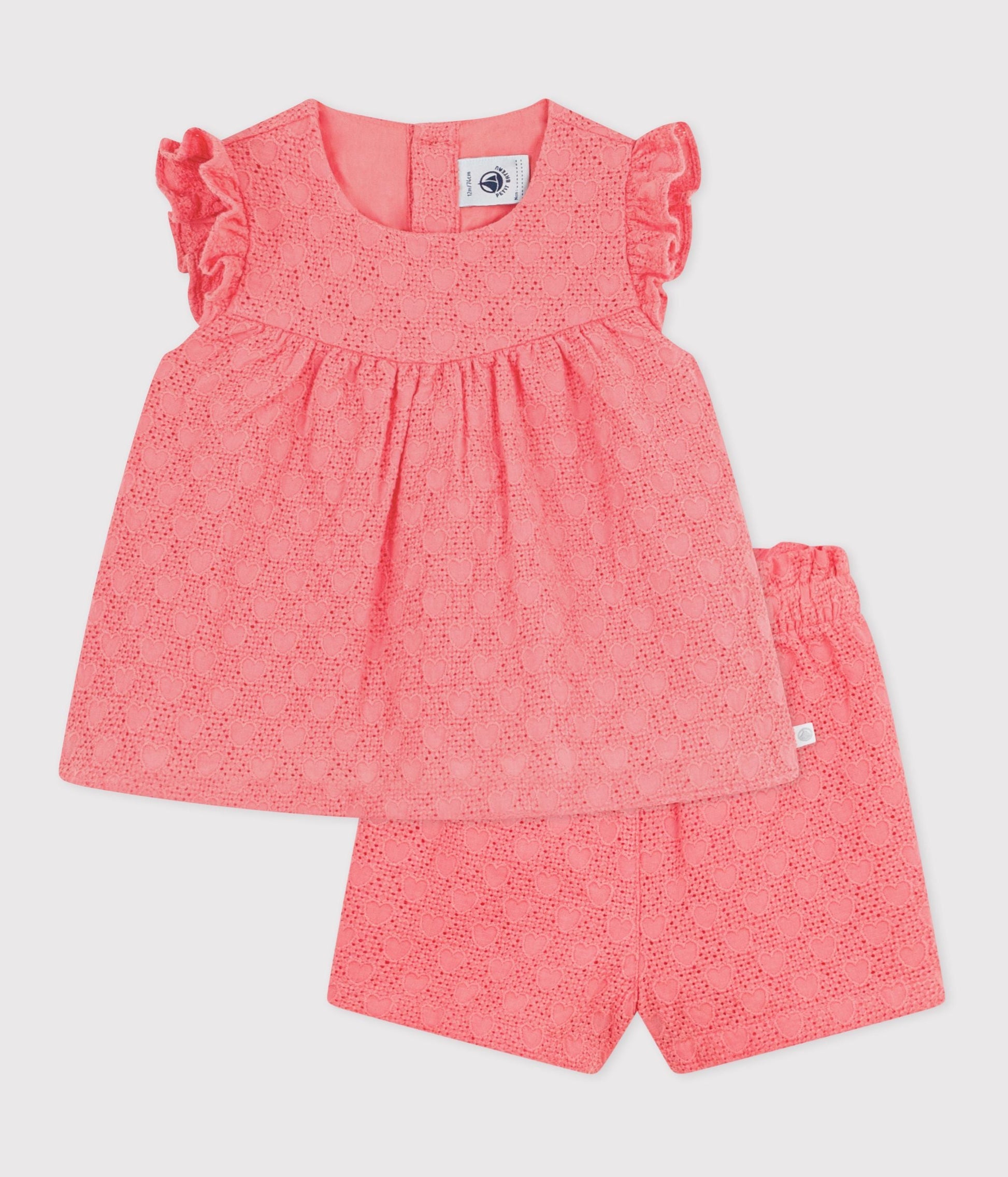 Ensemble bébé 2 pièces en broderie anglaise, motif cœurs – F1